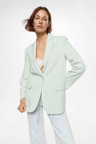 Пиджак с примесью льна Mango Sorbet цвет бирюзовый однобортный узор