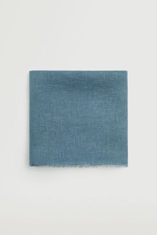 Шарф Mango Man Linen чоловічий колір синій однотонний
