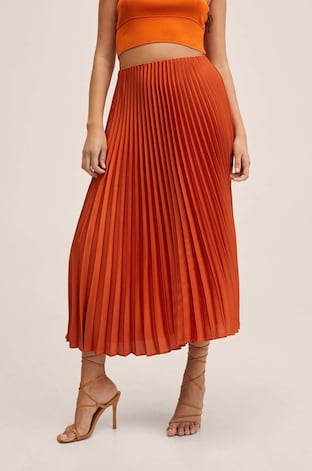 Sukně Mango Plisado oranžová barva, midi, jednoduchá