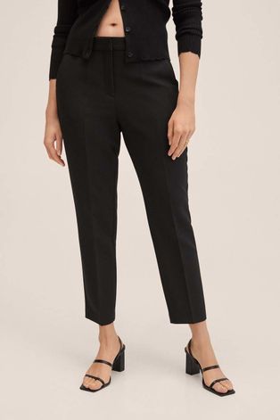 Mango pantaloni Formal femei, culoarea negru, drept, high waist