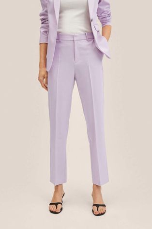Mango pantaloni Boreal femei, culoarea violet, drept, high waist