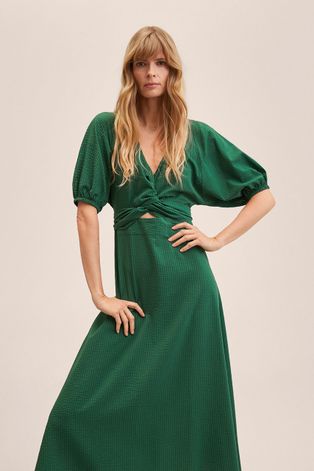 Платье Mango Roberti цвет зелёный midi расклешённое