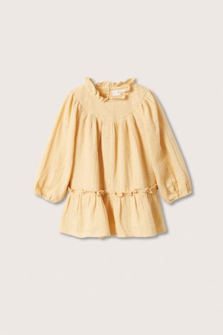 Dievčenské šaty Mango Kids žltá farba, mini, áčkový strih