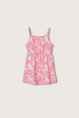 Детска памучна рокля Mango Kids Playa в розово къс модел със стандартна кройка