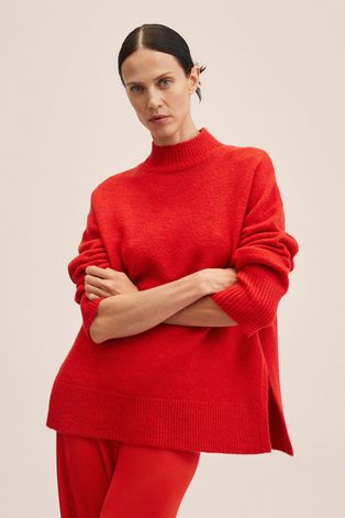 Mango sweter damski kolor czerwony z półgolfem