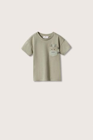 Detské bavlnené tričko Mango Kids Bolsillo hnedá farba, s potlačou