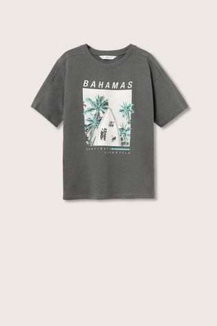 Дитяча бавовняна футболка Mango Kids Bahamas колір сірий з принтом