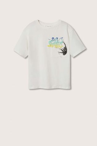 Детская хлопковая футболка Mango Kids Bali цвет белый с принтом