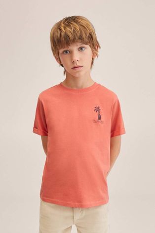 Mango Kids t-shirt bawełniany dziecięcy Vibes kolor czerwony z nadrukiem
