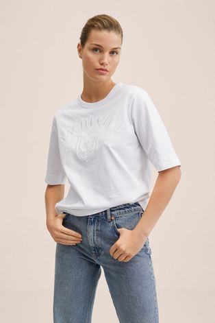 Mango t-shirt bawełniany Pstcarlo kolor biały