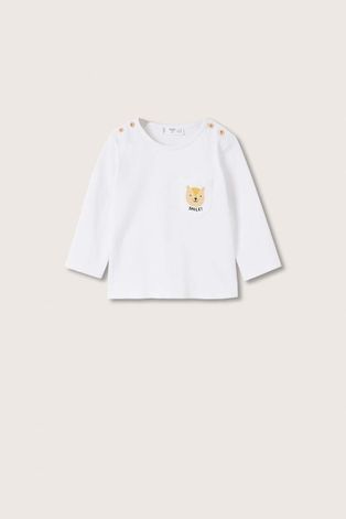 Dětská bavlněná košile s dlouhým rukávem Mango Kids bílá barva, s potiskem