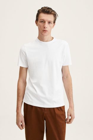 Bavlnené tričko Mango Man biela farba, jednofarebné