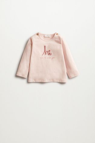 Dětská bavlněná košile s dlouhým rukávem Mango Kids Hi růžová barva, s aplikací