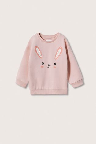 Mango Kids bluza bawełniana dziecięca Rabbit kolor różowy z nadrukiem