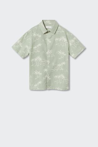 Детска памучна риза Mango Kids Aloha в зелено