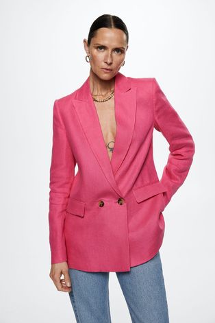 Пиджак Mango Igu цвет розовый двубортный однотонный