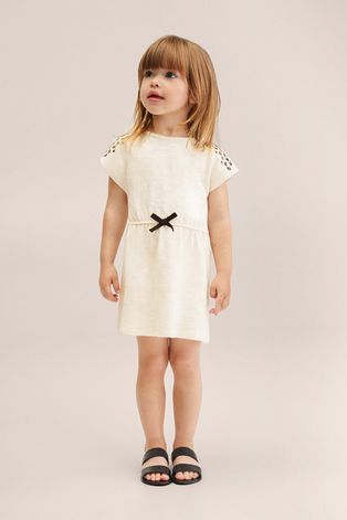 Детска памучна рокля Mango Kids Morgana в бежово къс модел със стандартна кройка