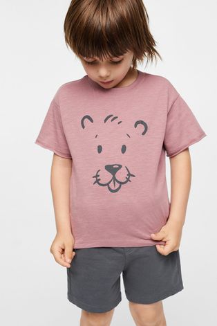 Детска памучна тениска Mango Kids Panter в бордо с принт