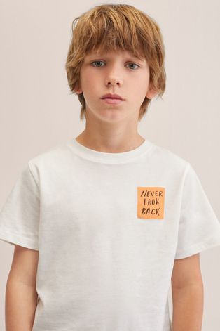 Детска памучна тениска Mango Kids Never в бяло с принт