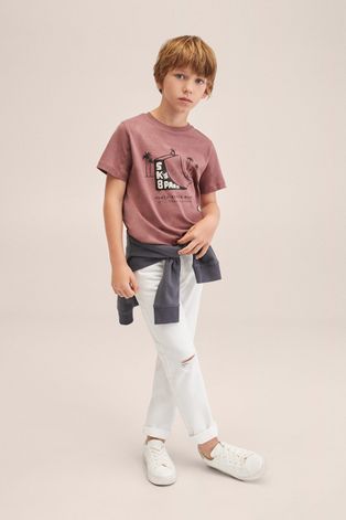 Mango Kids t-shirt bawełniany dziecięcy Skate kolor bordowy z nadrukiem