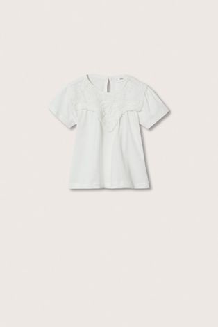Mango Kids t-shirt bawełniany dziecięcy Crochet kolor biały