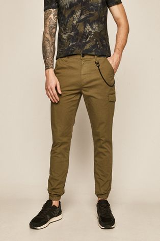 Spodnie męskie z kieszeniami cargo zielone