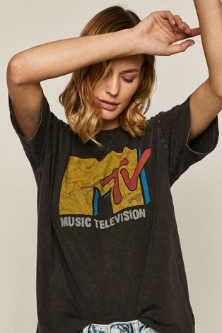 T-shirt damski z nadrukiem MTV szary