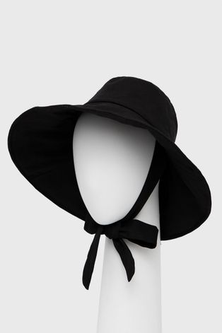 Lniany kapelusz damski z wiązaniem czarny