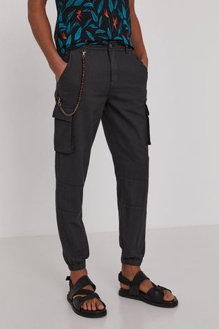 Spodnie męskie cargo z lnem i bawełną organiczną czarne