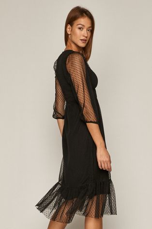 Sukienka damska z transparentnymi rękawami czarna