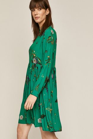 Sukienka damska w roślinny wzór zielona