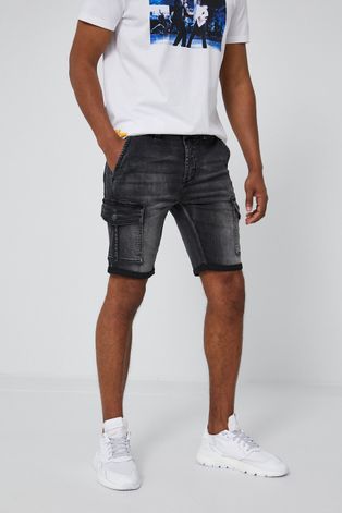 Szorty męskie jeansowe z kieszeniami cargo szare