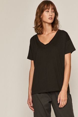 T-shirt damski z bawełny organicznej z dekoltem V czarny