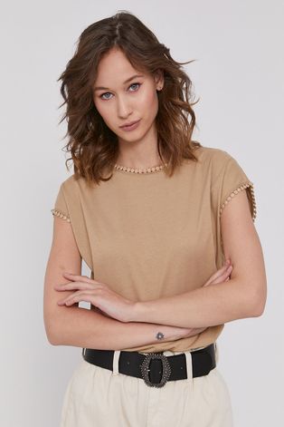 T-shirt damski z bawełny organicznej beżowy