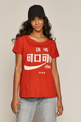 T-shirt damski z nadrukiem Coca-Cola czerwony