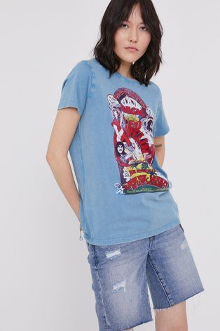 T-shirt damski z nadrukiem Led Zeppelin niebieski