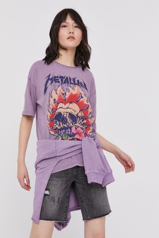 T-shirt damski z nadrukiem Metallica fioletowy