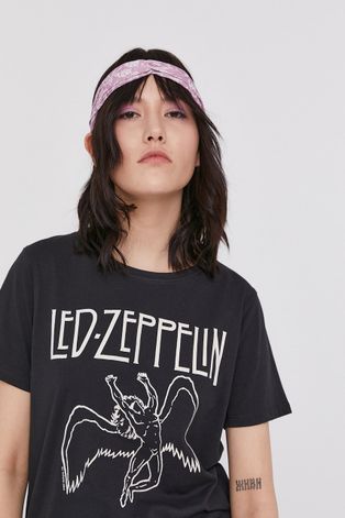 T-shirt damski z nadrukiem Led Zeppelin szary
