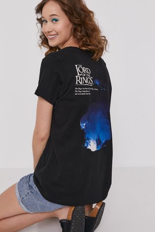 T-shirt damski z bawełny organicznej z nadrukiem The Lord Of The Rings czarny