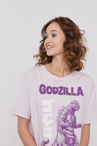 T-shirt damski z nadrukiem Godzilla fioletowy