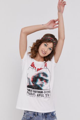 T-shirt damski z bawełny organicznej z nadrukiem Bob Dylan biały