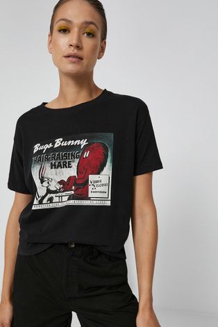 T-shirt damski z nadrukiem Bugs Bunny czarny