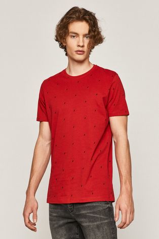Bawełniany t-shirt męski w drobny wzór czerwony