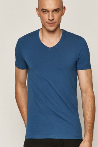 T-shirt męski z dekoltem w serek niebieski