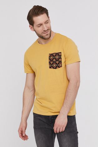 Bawełniany t-shirt męski z kieszonką żółty