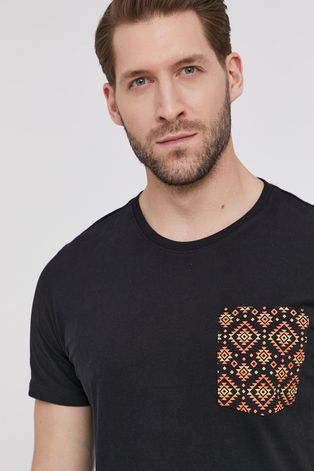 Bawełniany t-shirt męski z kieszonką czarny