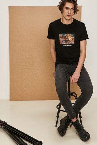 T-shirt męski z bawełny organicznej z kolekcji EVIVA L’ARTE czarny
