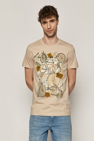 T-shirt męski z bawełny organicznej Projekt: Rower beżowy