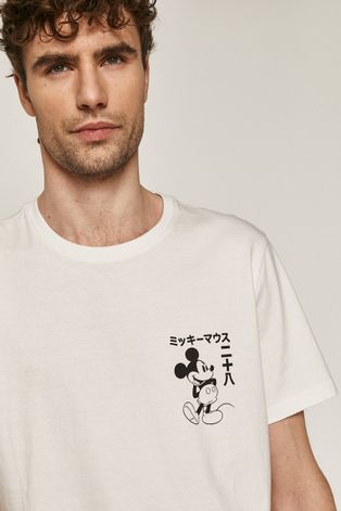 T-shirt męski z nadrukiem Mickey Mouse biały