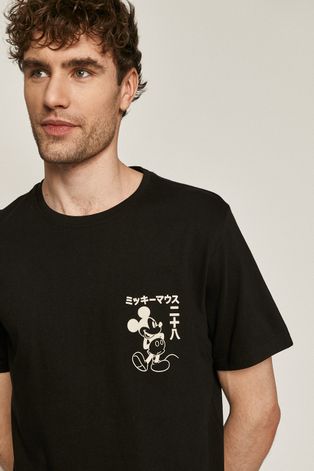 T-shirt męski z nadrukiem Mickey Mouse czarny